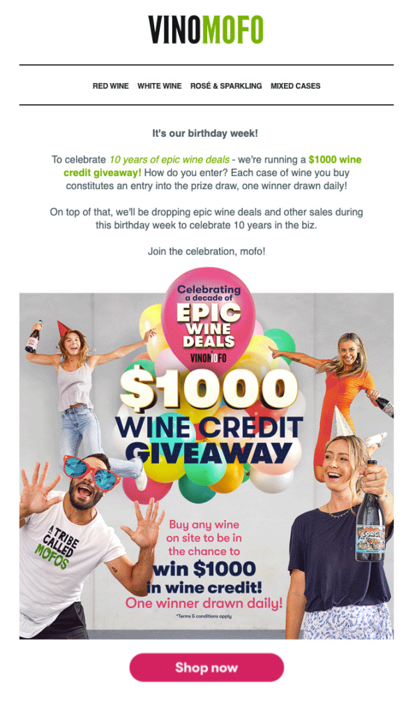 Vinomofo Birthday Giveaway Email