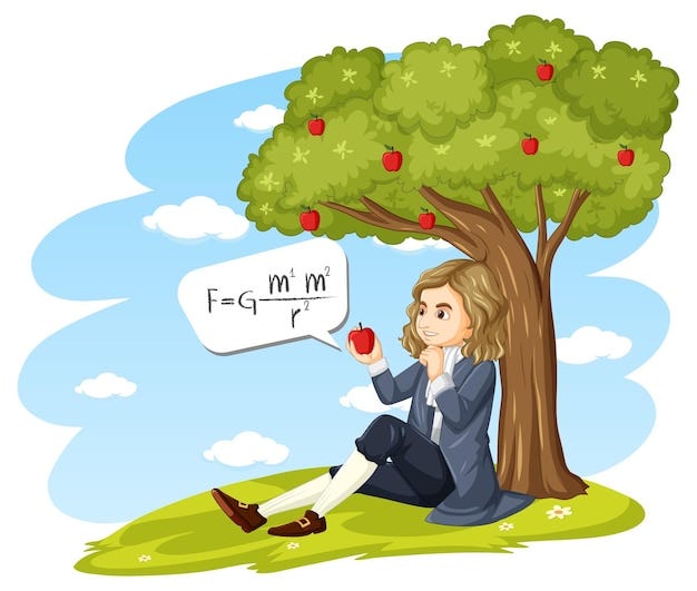 Free Vector | Isaac Newton sitting under apple tree