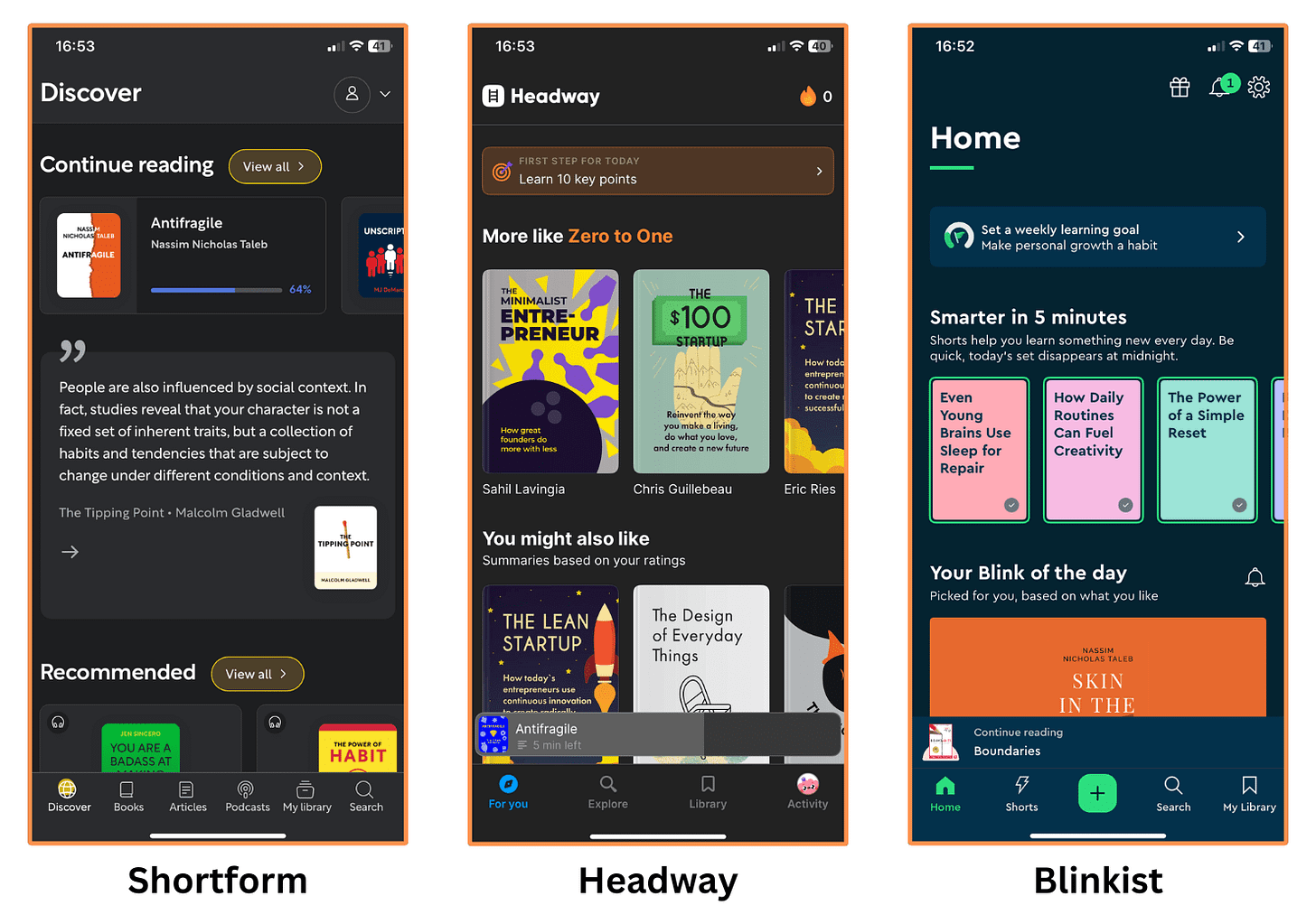 Shortform App vs. Headway App vs. Blinkist App