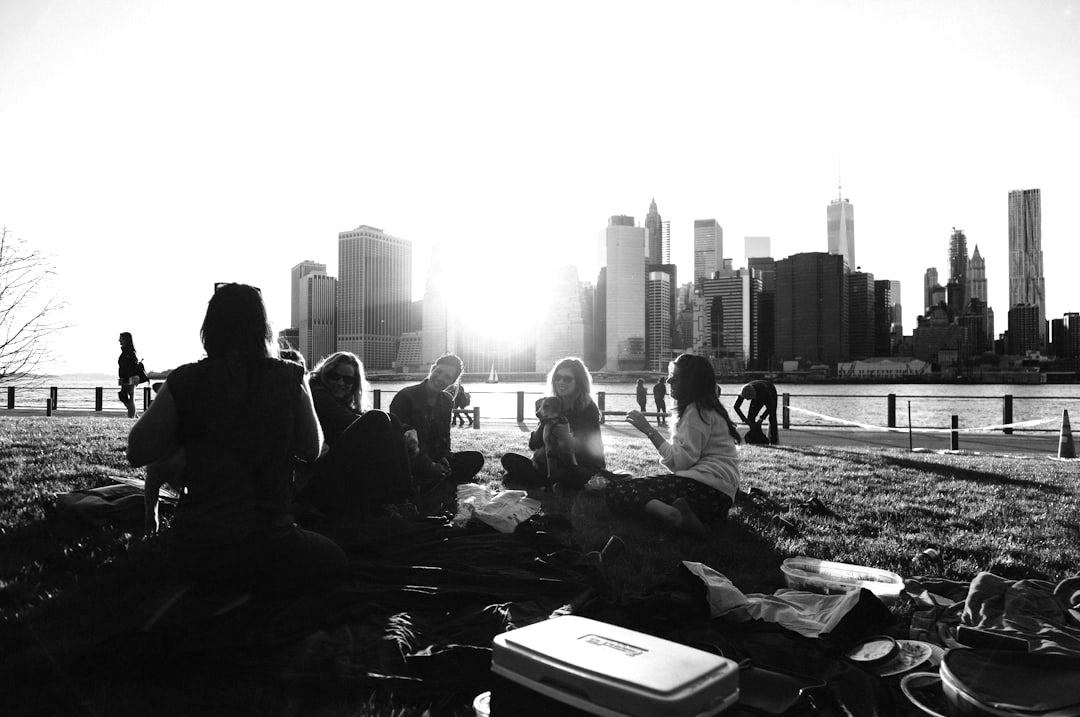 people sitting on grass field