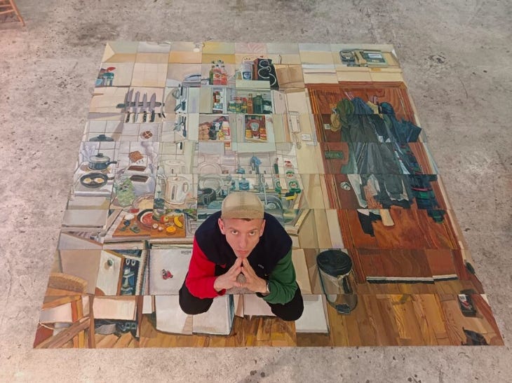 The artist with part of his artwork