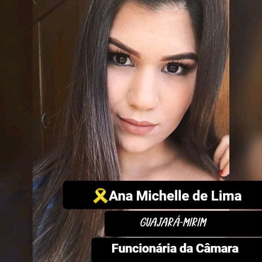 May be an image of 1 person and text that says 'XAna AnaMichelledeLima Ana Michelle de de Lima GUAJARA-MIRIM Funcionária da Câmara'