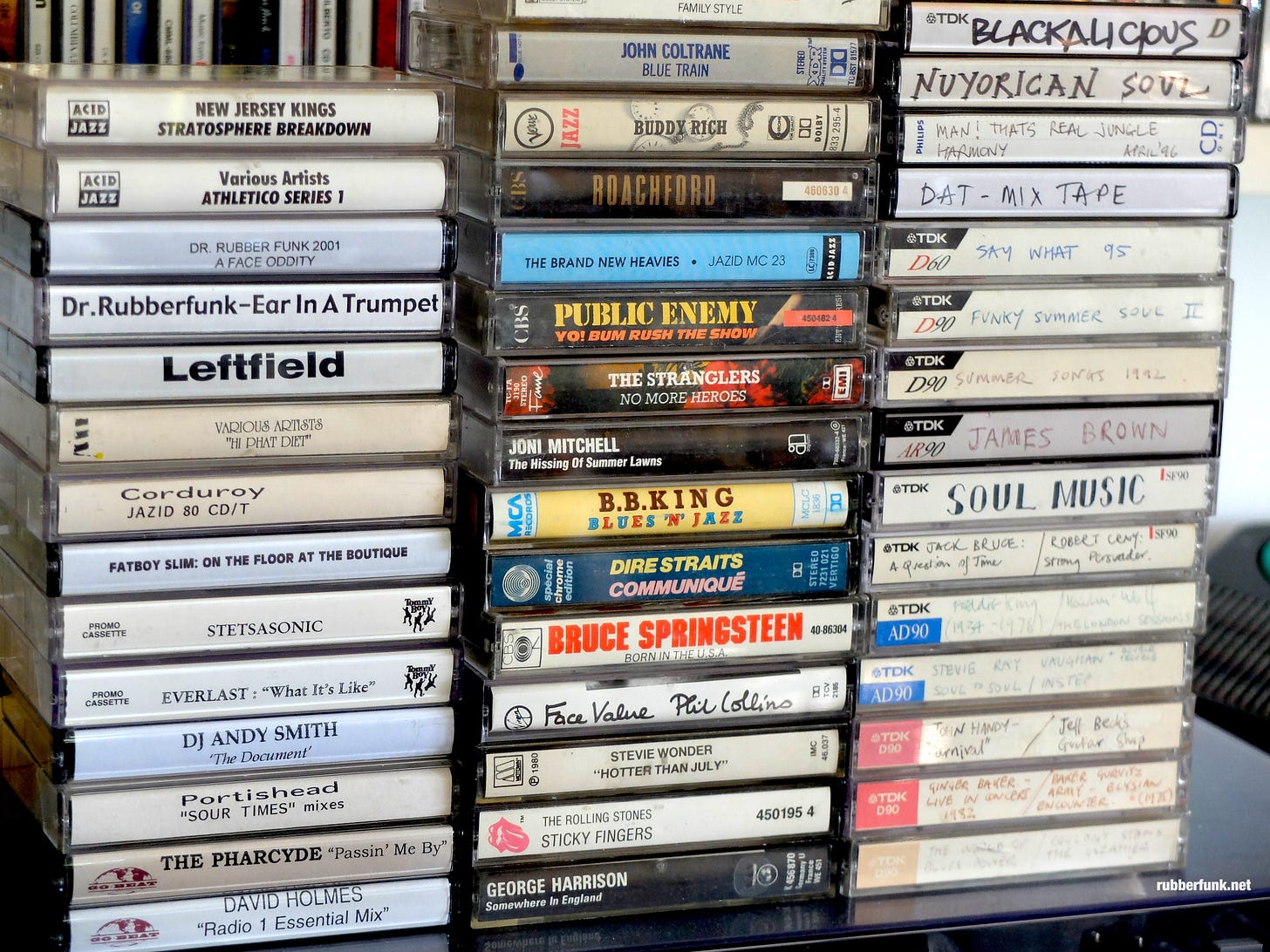 A selection of promotional, pre-recorded and home taped cassettes from the Rubberfunk Tape Archives!