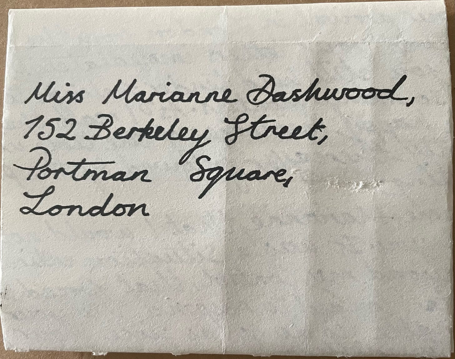 Unopened letter addressed to Miss Marianne Dashwood. 
