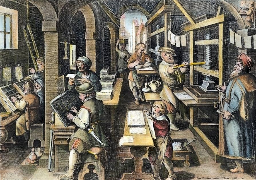 The Printing Of Books. /Ncopper Engraving By Theodoor Galle (C1570-1633)  After Jan Van Der Straet From 'Nova Reperta ' Antwerp Late 16Th Century.  Fine Art Print (45.72 x 60.96 cm) : Amazon.co.uk: