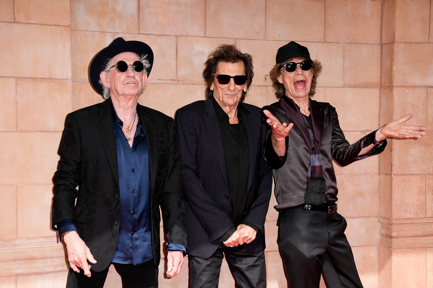 Keith Richards, from left, Ronnie Wood, and Mick Jagger pose for photographers upon arrival at the Rolling Stones Hackney Diamonds launch event on Wednesday, Sept. 6, 2023 in London. 