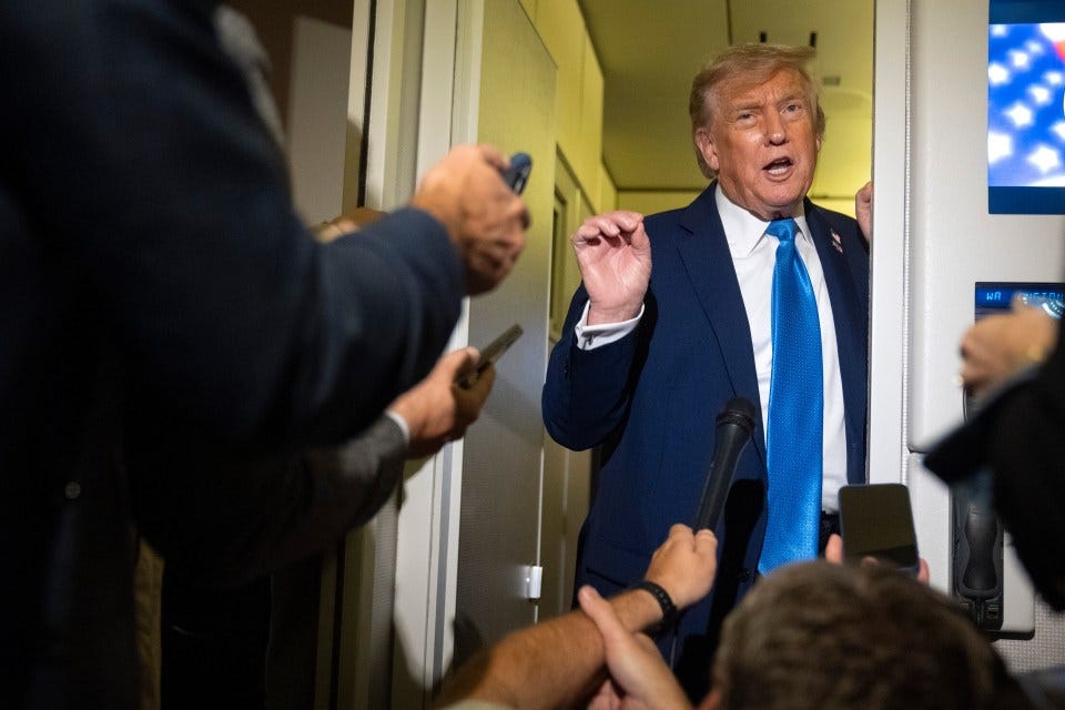 President Donald Trump speaking to reporters on Air Force One.