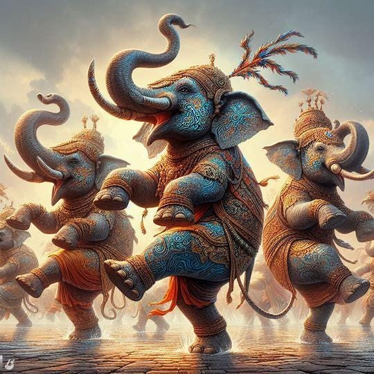 An elephant or elephants dancing in a 16 by 9 aspect ratio. Image 2 of 4