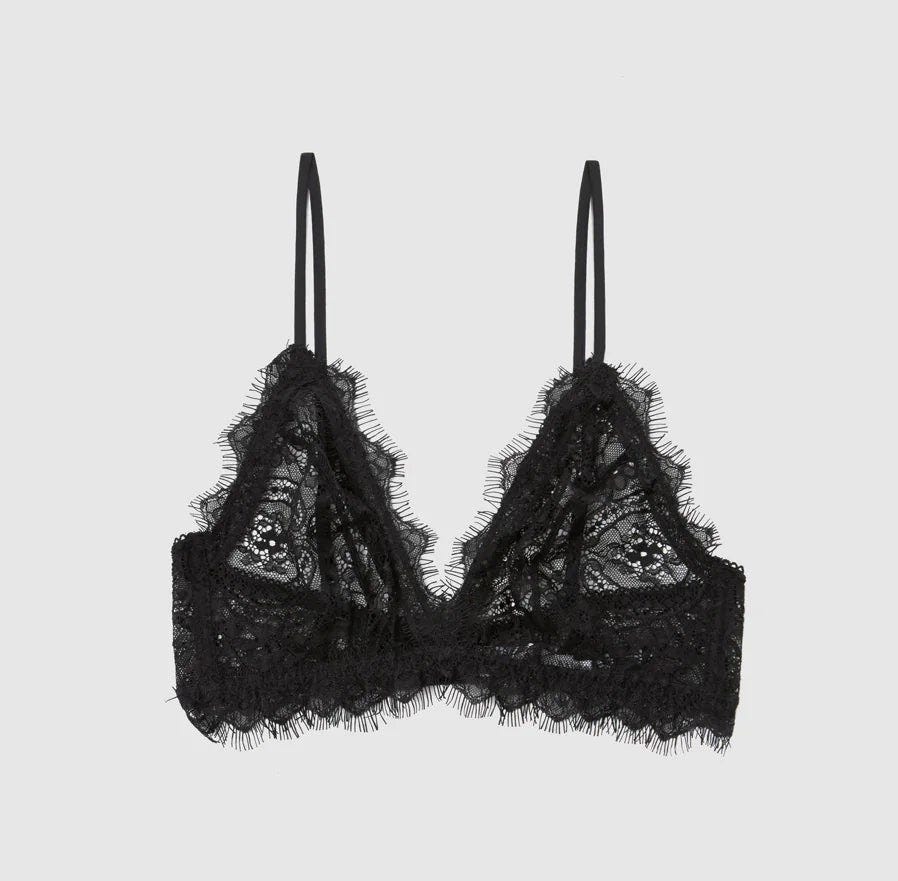 ANINE BING Lace Bra with Trim - Black - Front View