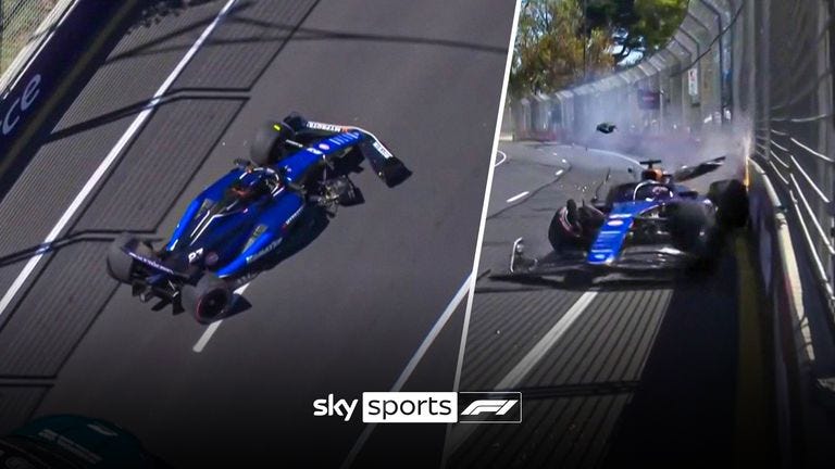 Alex Albon covers the track in debris to bring out red flag in Practice One  at Australian F1 | F1 News | Sky Sports