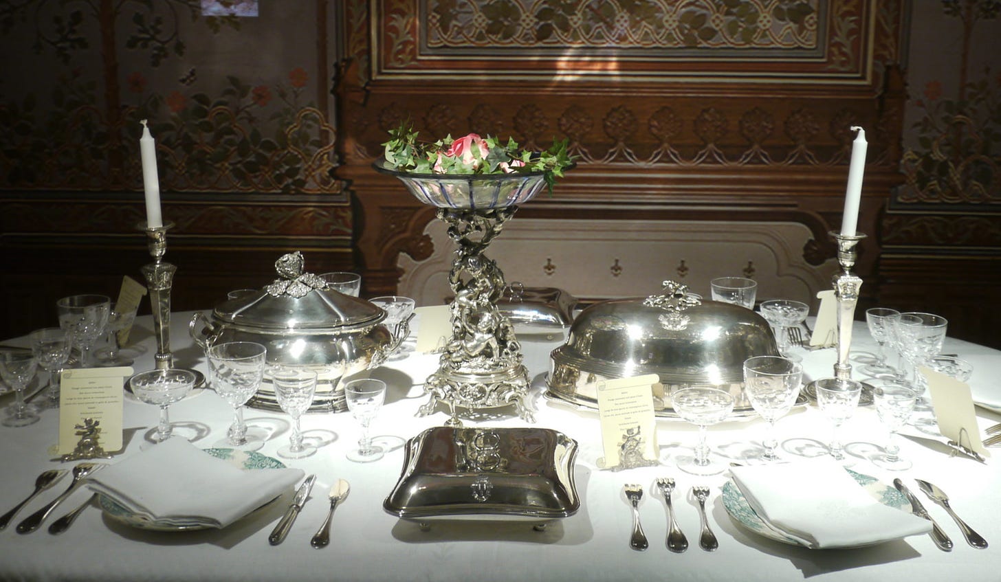 Photograph of a table set for service a la Russe.