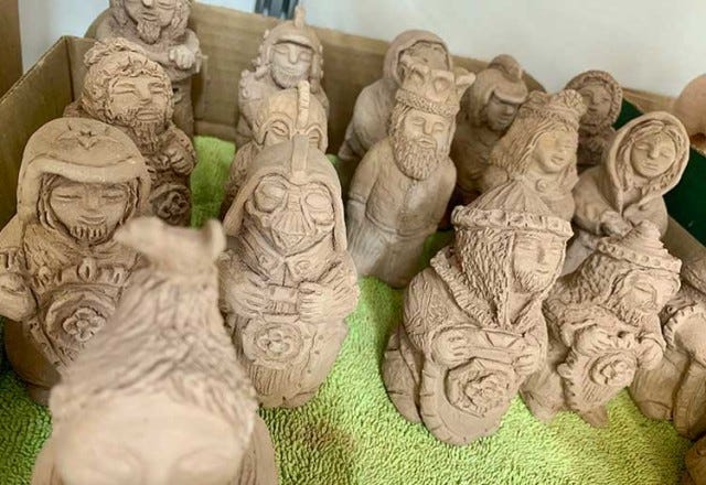Clay pieces for a chess set by Ute, commissioned by an Austin resident.