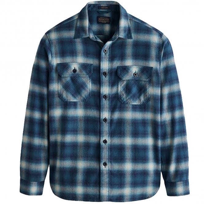 Pendleton Woolen Mills Plaid Burnside Double Brushed Flannel Shirt -  Navy Blue 