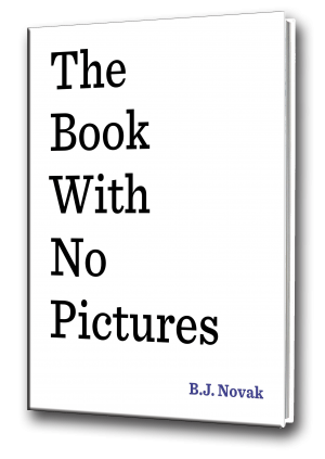 A white book contains the black text "The Book With No Pictures". There are no pictures on the cover.