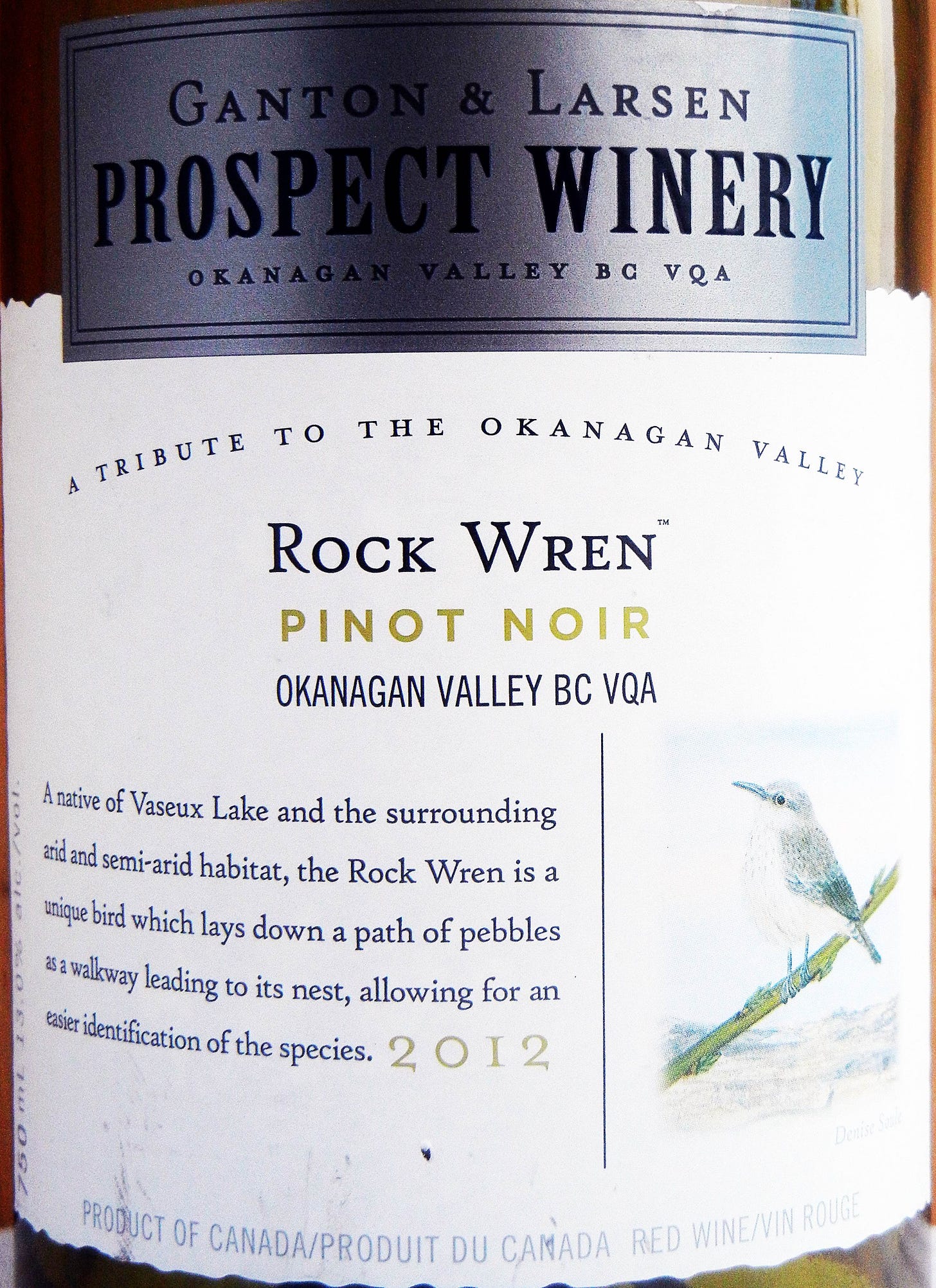 Prospect Winery Rock Wren Pinot Noir 2012 Label - BC Pinot Noir Tasting Review 22 