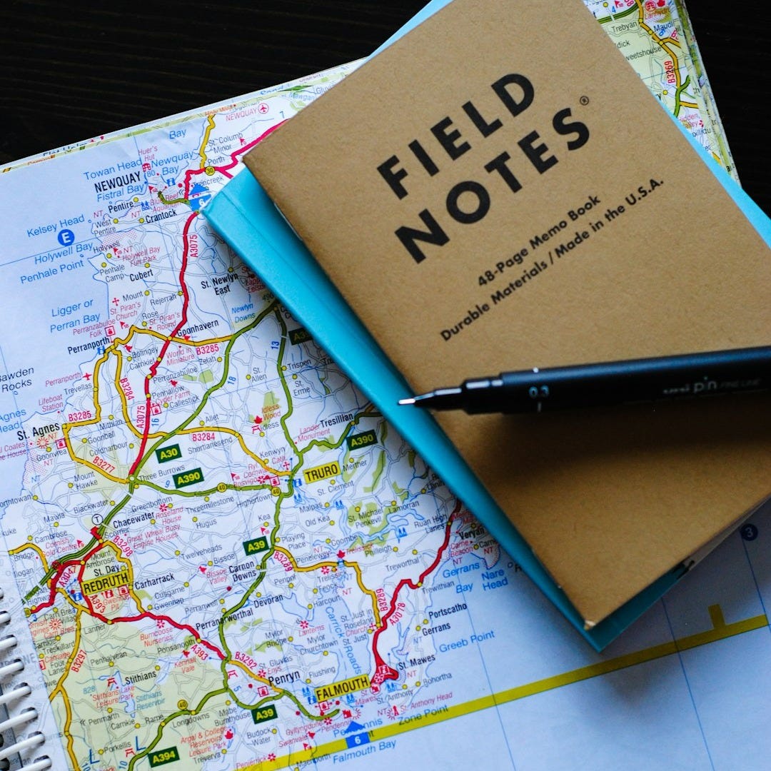 black gel pen on Field Notes book