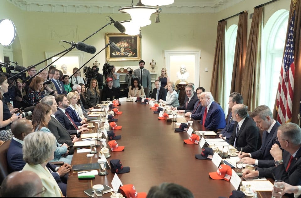 President Trump leading a cabinet meeting in the White House.