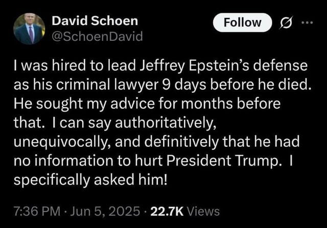 r/ConservativeMemes - Epstein's own lawyer says there's nothing on Trump