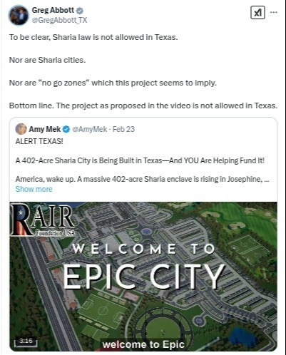 "The project as proposed in the video is not allowed in Texas" - Governor Greg Abbott "The project as proposed in the video is not allowed in Texas" - Governor Greg Abbott