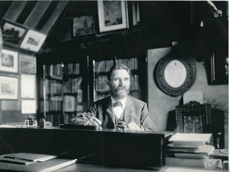 DR1069/12/5/11 Richard Savage with library collections in Shakespeare's Birthplace, c.1895