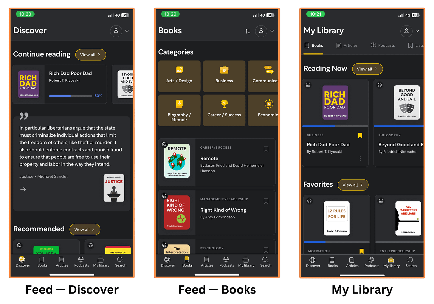 Shortform's mobile interface (dark mode)