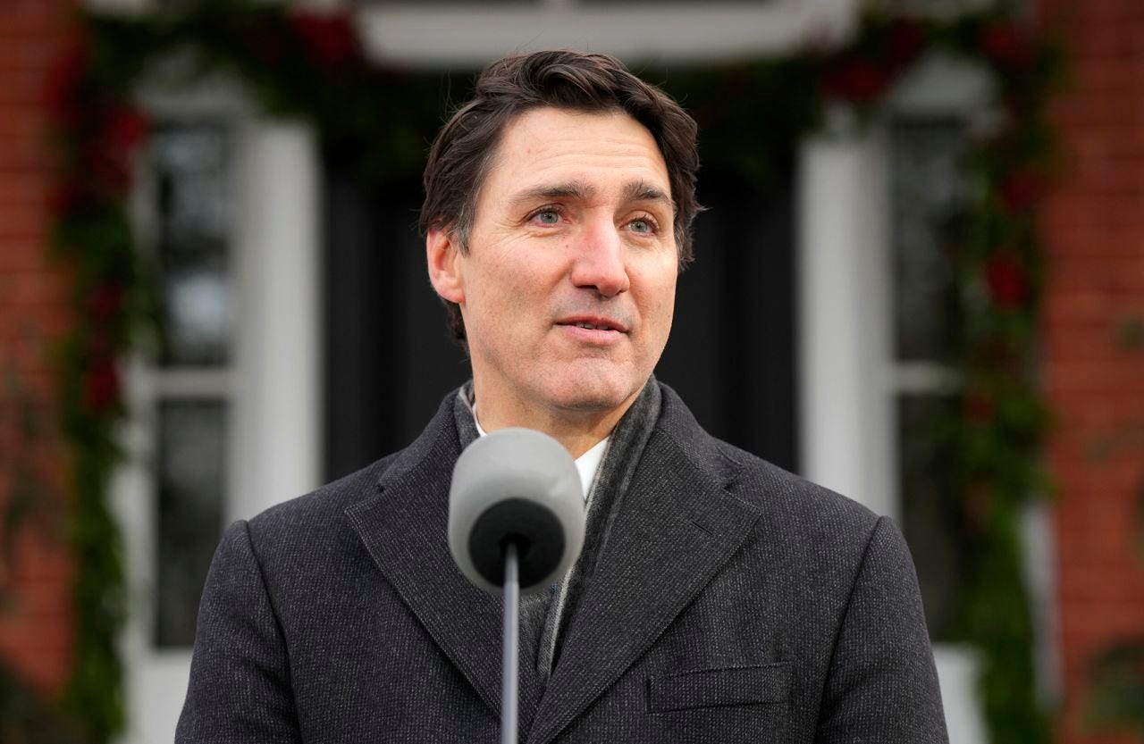 Canadian Prime Minister Justin Trudeau speaks to the press outside Rideau Cottage in Ottawa, Canada, on January 6.