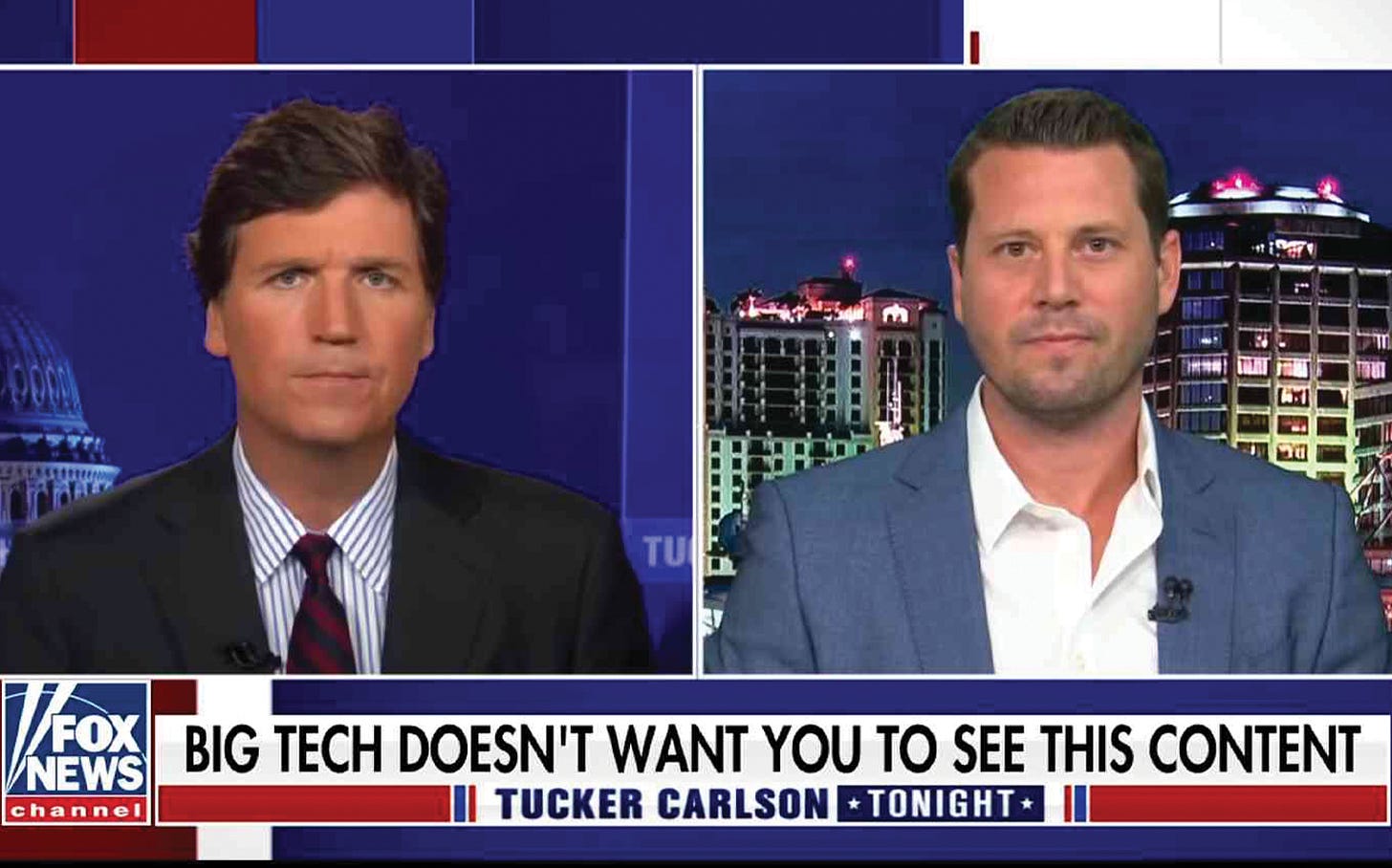 Seth Dillon (right) appears on Tucker Carlson Tonight.