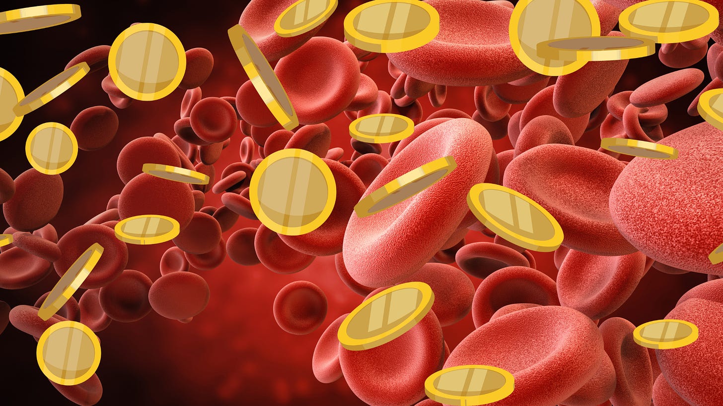 Coins and red blood cells