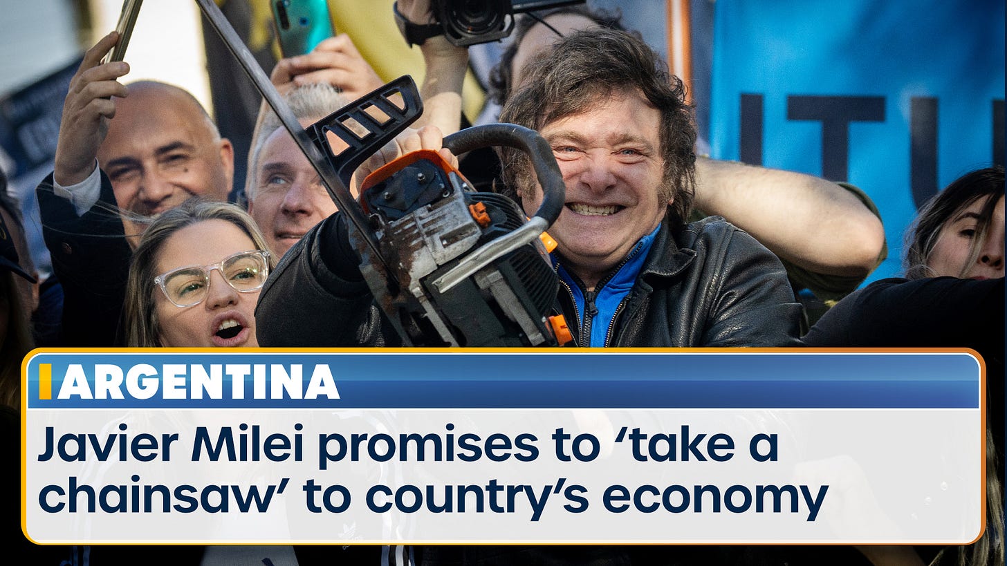 New Argentinian president Javier Milei promises to 'take a chainsaw' to  country's crippled economy | TalkTV