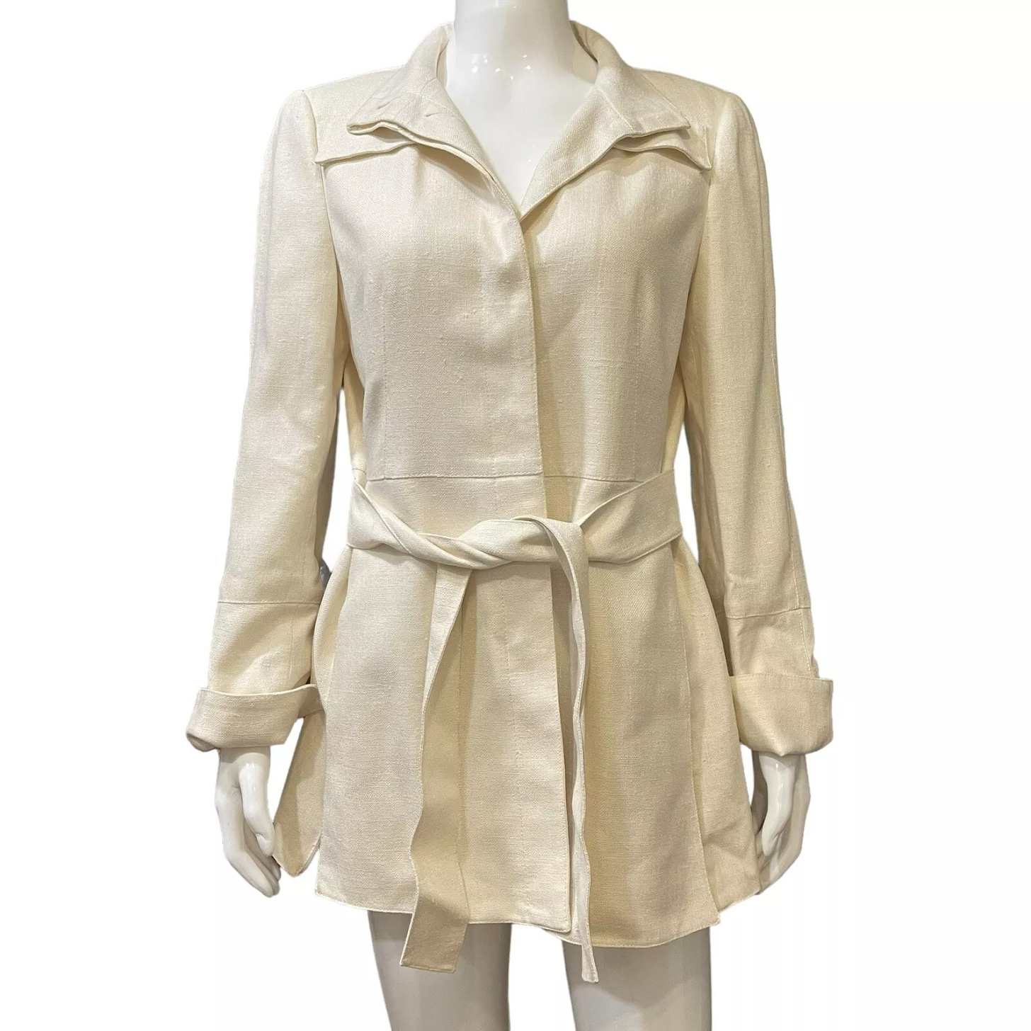 Carlisle Vintage Cream Silk Blazer Jacket Size 8 With Belt Side Zips - Picture 1 of 12