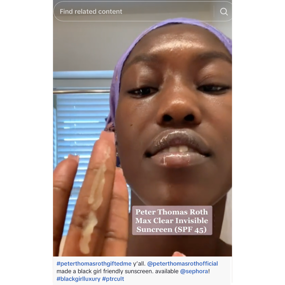 ismatu gwendolyn demos a sunscreen from Peter Thomas Roth that was sent to them for free.