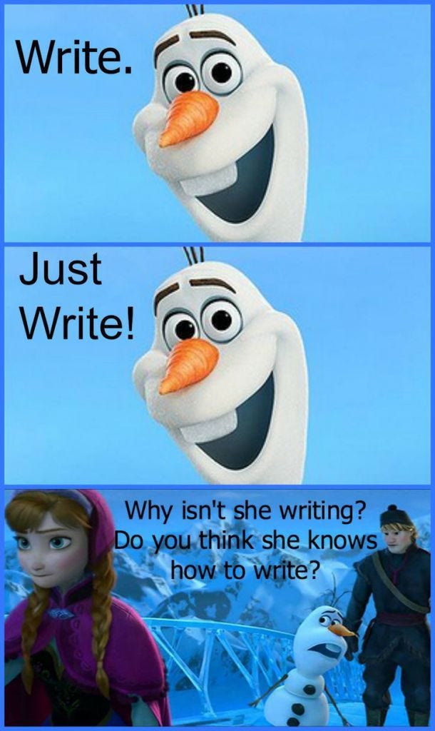 Olaf from Frozen talks about writing. 