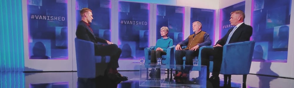 Anthony’s parents with Stephen Jennings and hot Dan Walker on Channel 5 live show Vanished.
