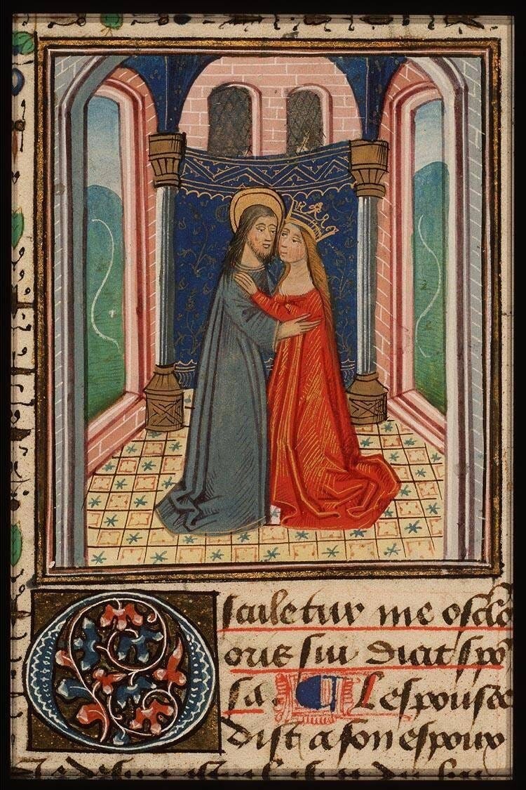 Song of Songs 1:1, Bible moralisée (76 E7, f. 122r): c. 1371 - 1372,  National Library of the Netherlands, The Hague