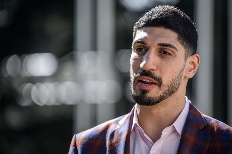 Enes Kanter Freedom said he is considering a run for office on "Mornings with Maria." (Photo by Fabrice COFFRINI / AFP) (Photo by FABRICE COFFRINI/AFP via Getty Images)