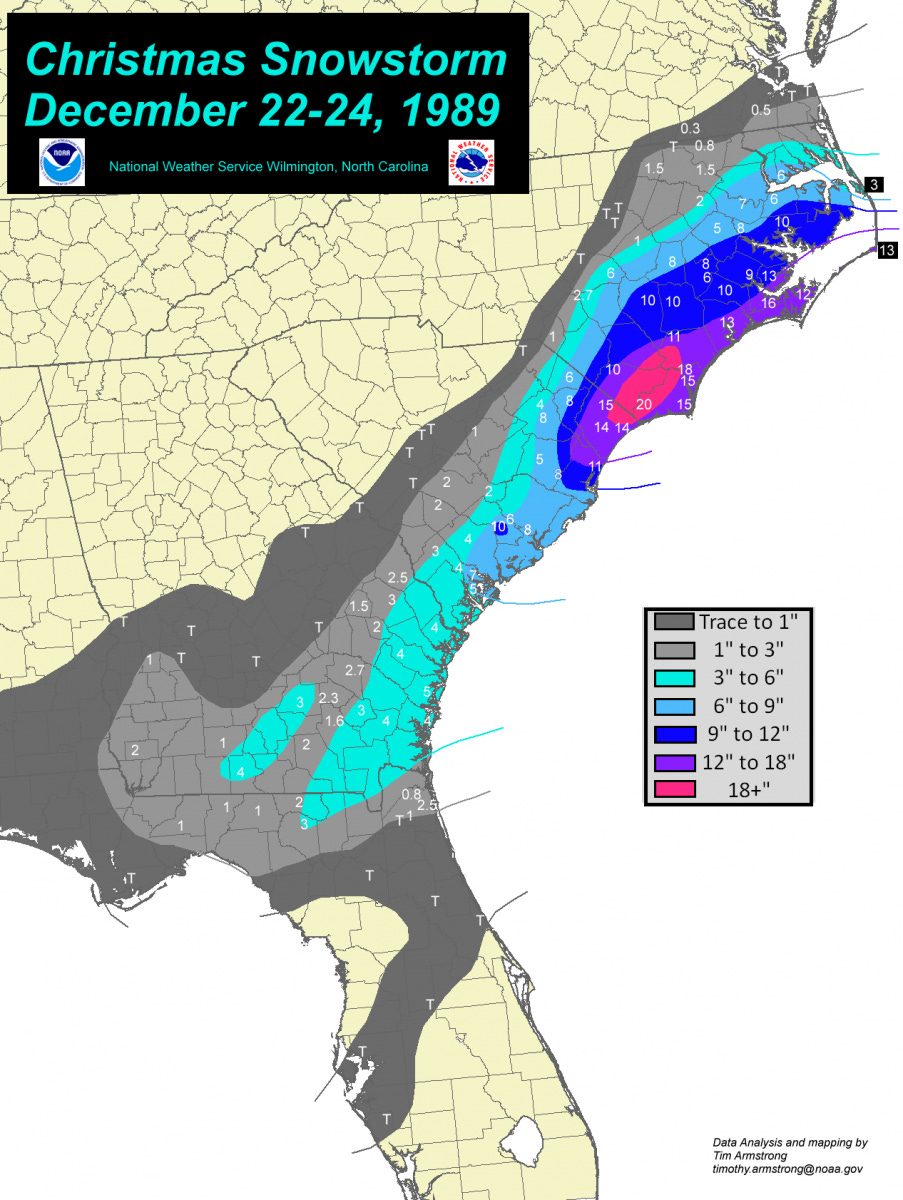 Christmas Coastal Snowstorm: December 22-24, 1989