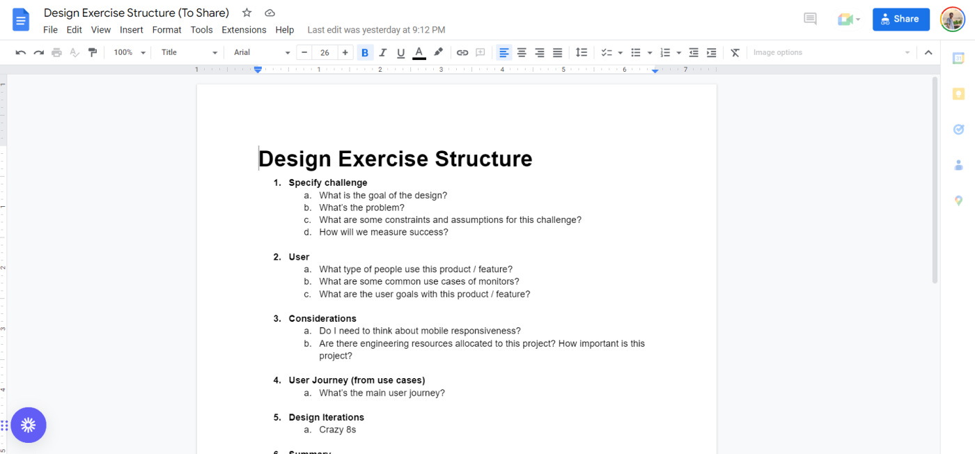 design exercise structure template