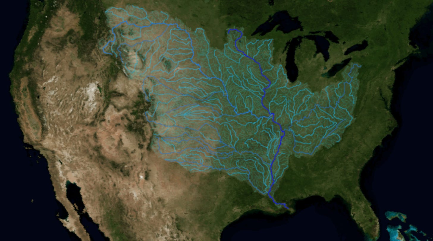 Map showing the drainage of the Mississippi river