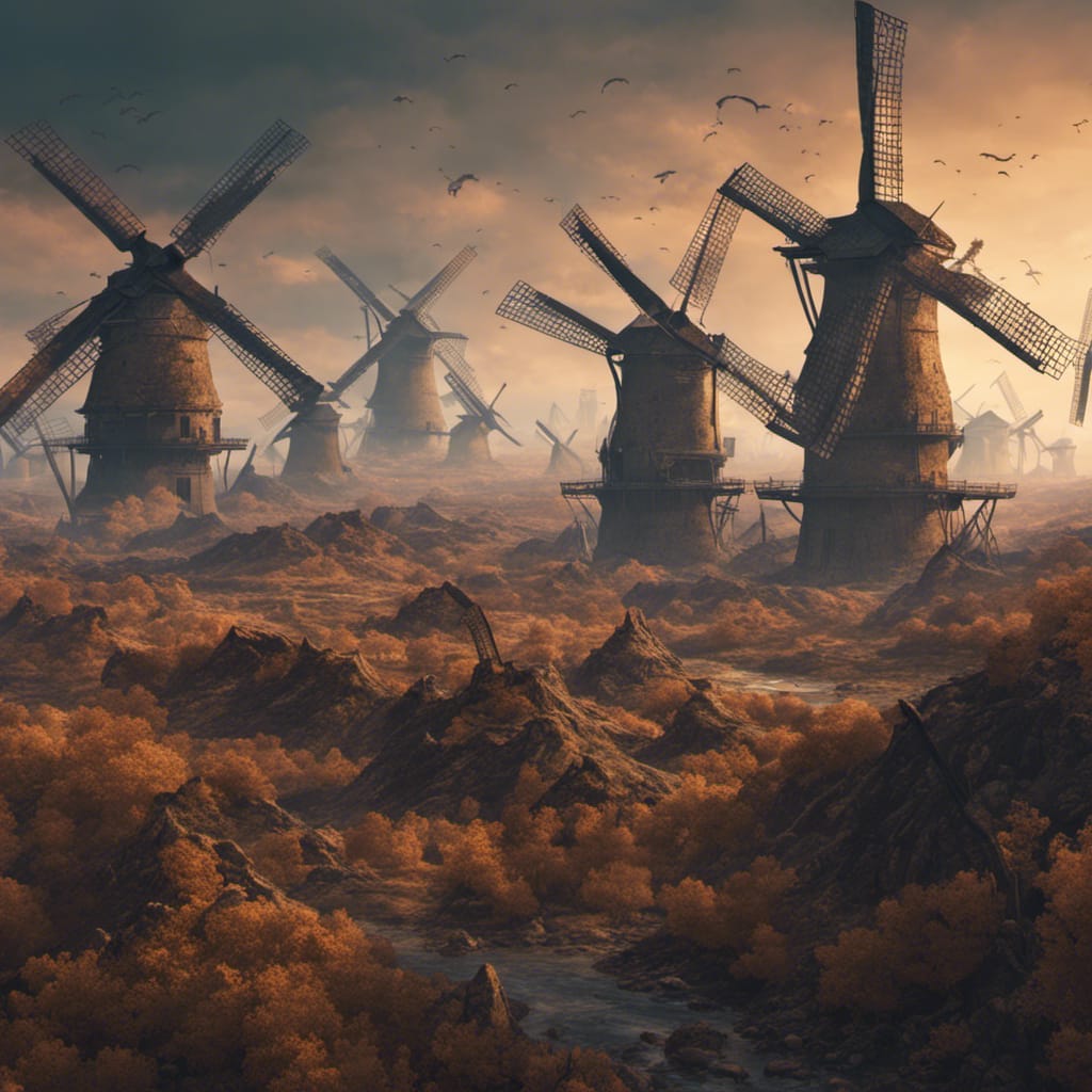 A deranged landscape of a thousand windmills