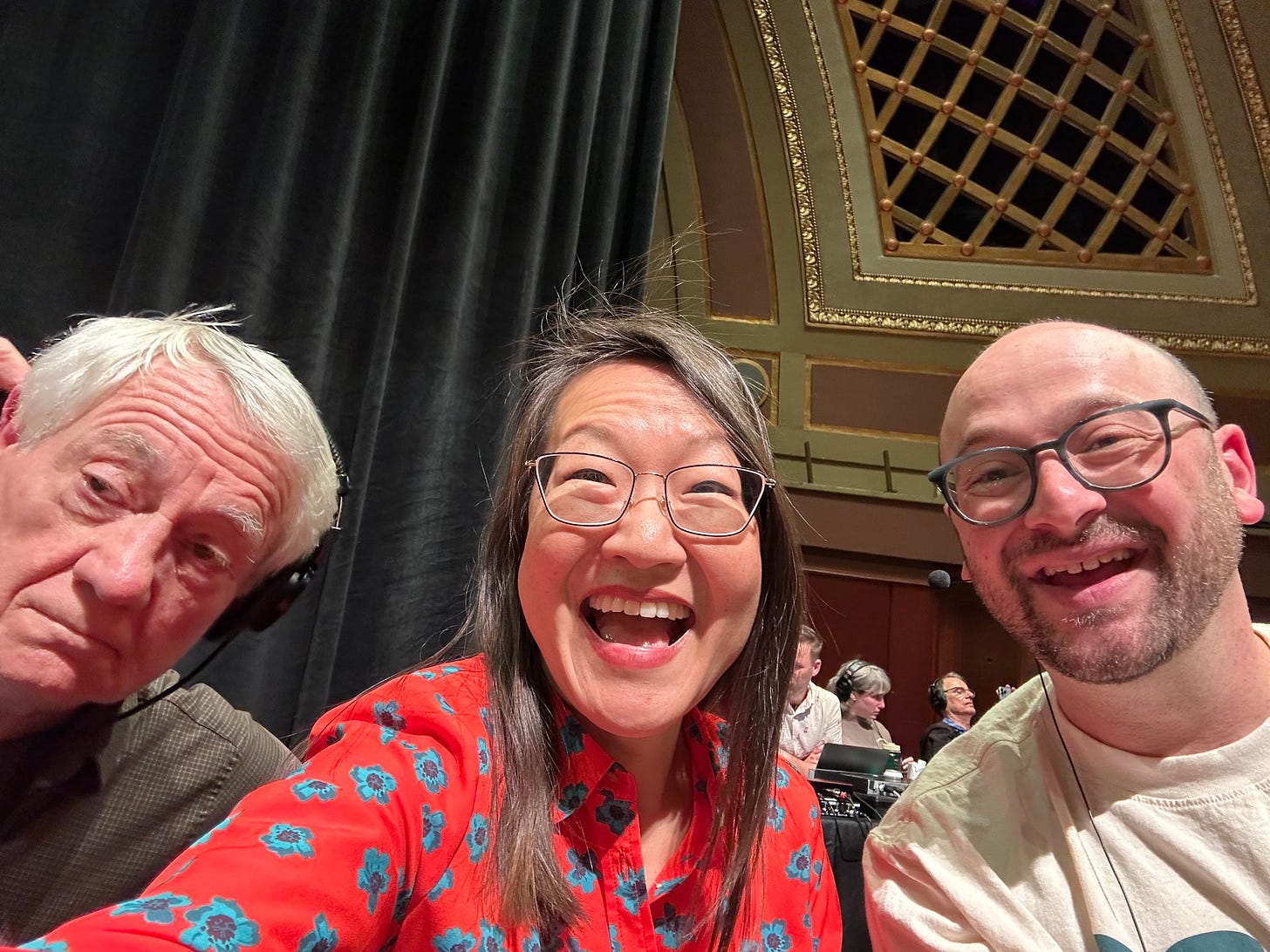 Roy Blount Jr., Helen Hong, and me at the Hill Auditorium.