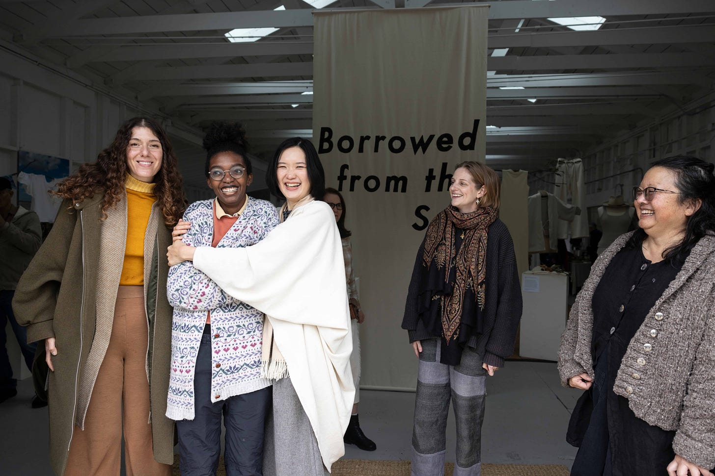 With fellow Fibershed Design Challenge designers Alix Vasquez ofHerderin, Flore Costumé, Carol Miltimore of Seek Collective, and Lisa Takata. Photo by Paige Green.