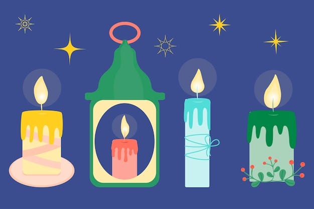 Premium Vector | Christmas set of wax candles and stars. Vector drawing.