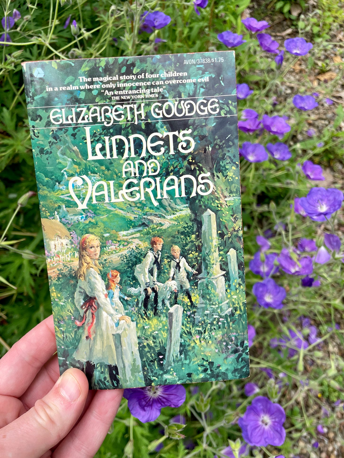 Paperback edition with a beautiful cover of Linnets & Valerians by Elizabeth Goudge