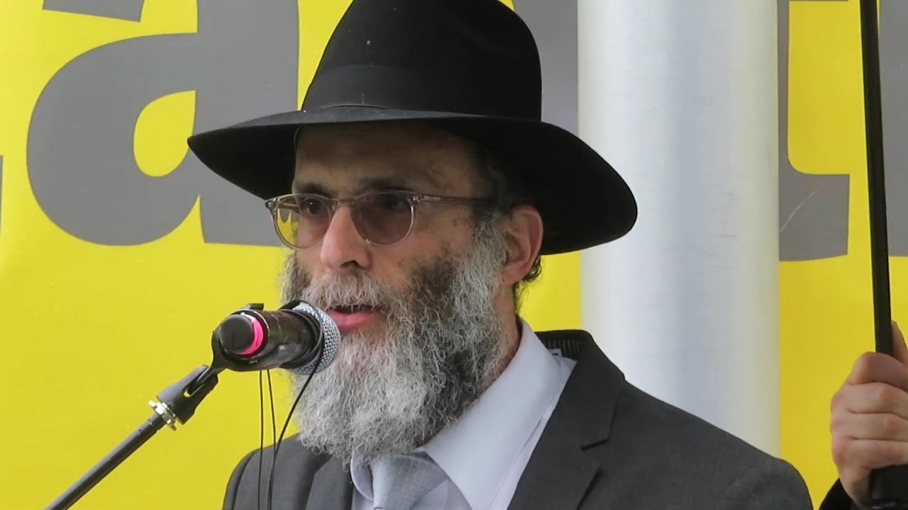 Rabbi Yaakov Shapiro at a demonstration outside the New York State Education Department, Albany ...