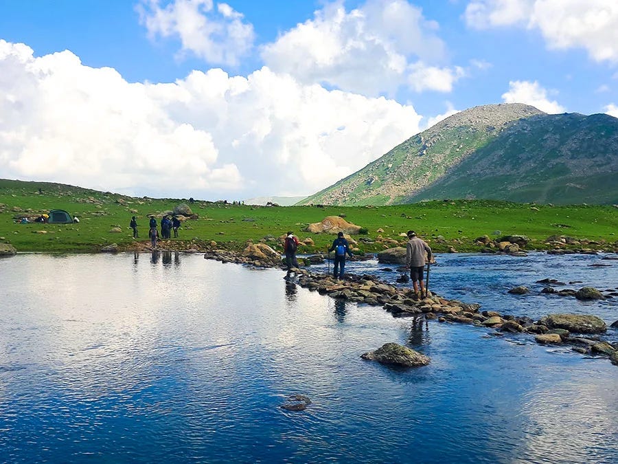 Alpine landscape with Gangbal Lake in the background