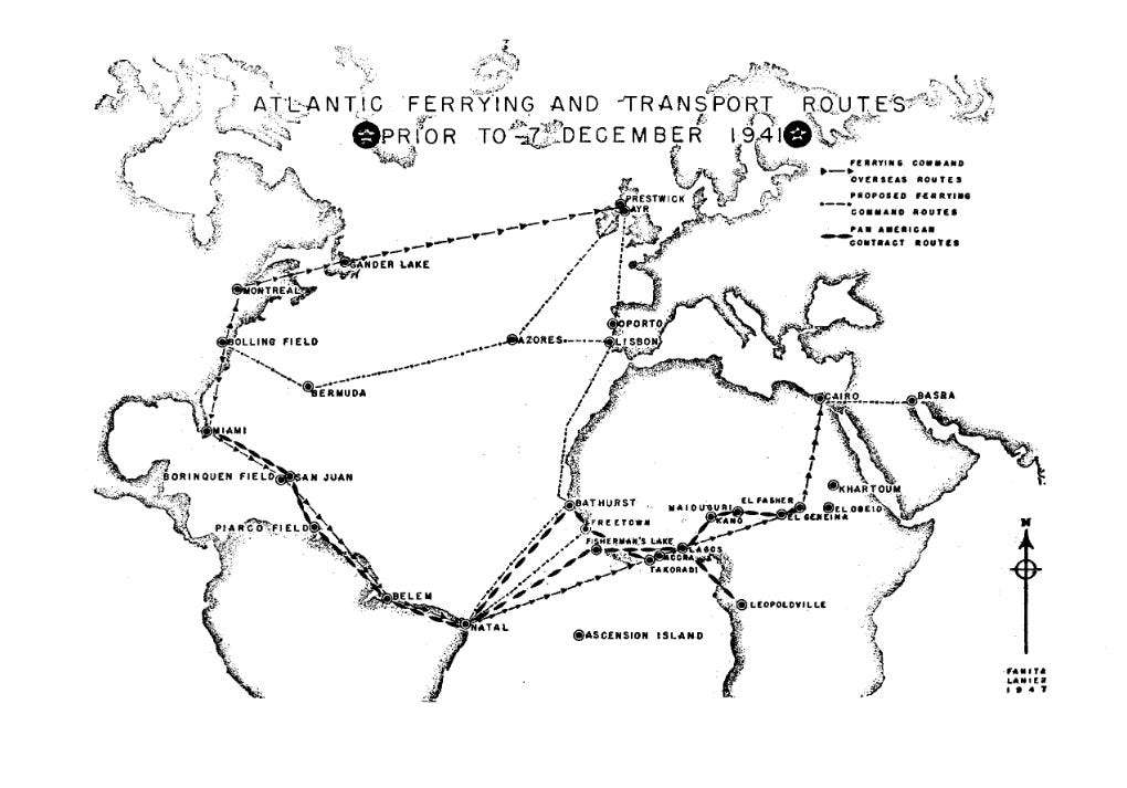 map of atlantic ferrying and transport routes 1940-1