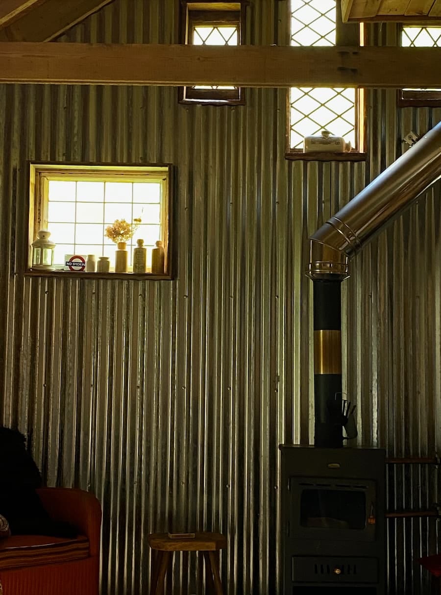 living room walls made from corrugated sheet panelling