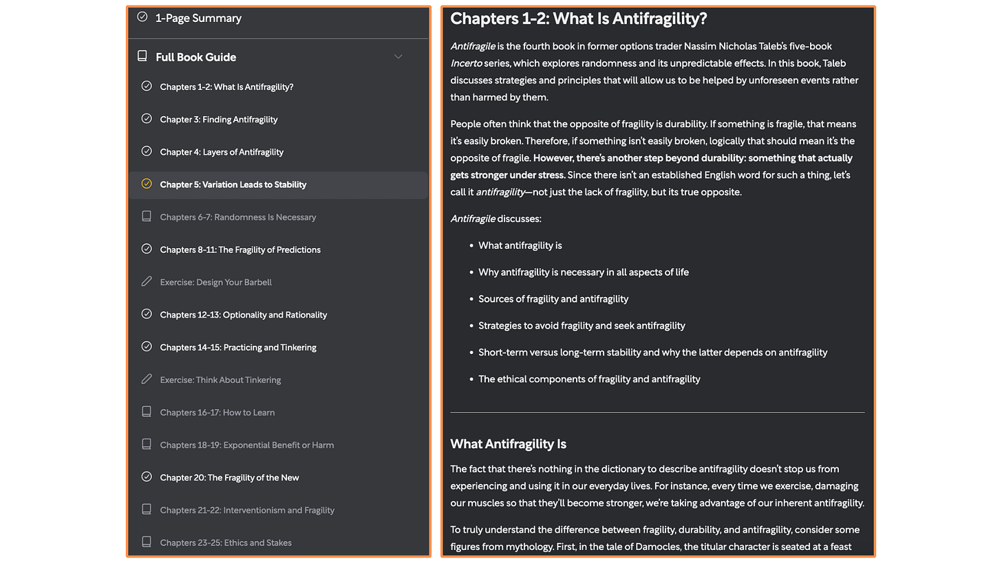Summary per chapter (for the book Antifragile)