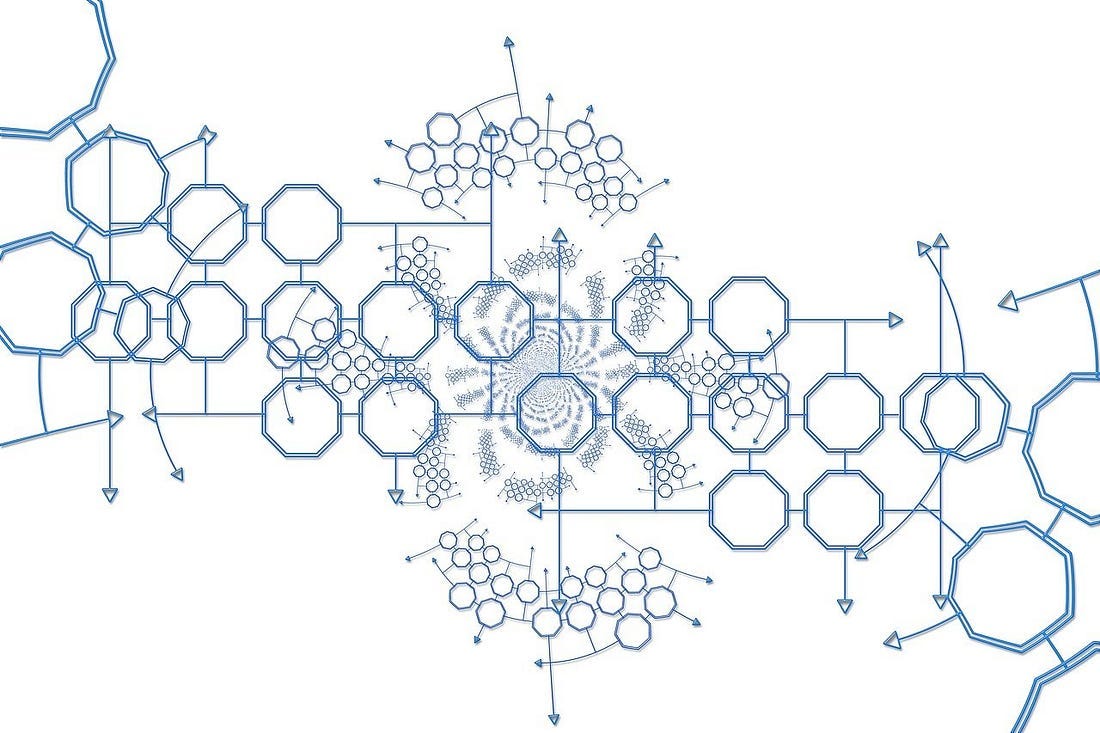 A series of connected shapes to show the connection between astrology and quantum physics