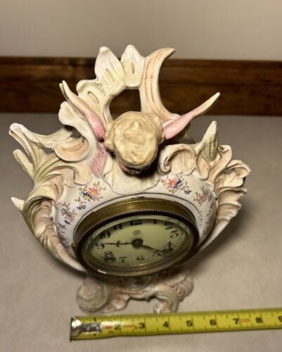 Victorian New Haven Porcelain Cherub Signed Boudoir Mantel Table Shelf Clock - Picture 11 of 12
